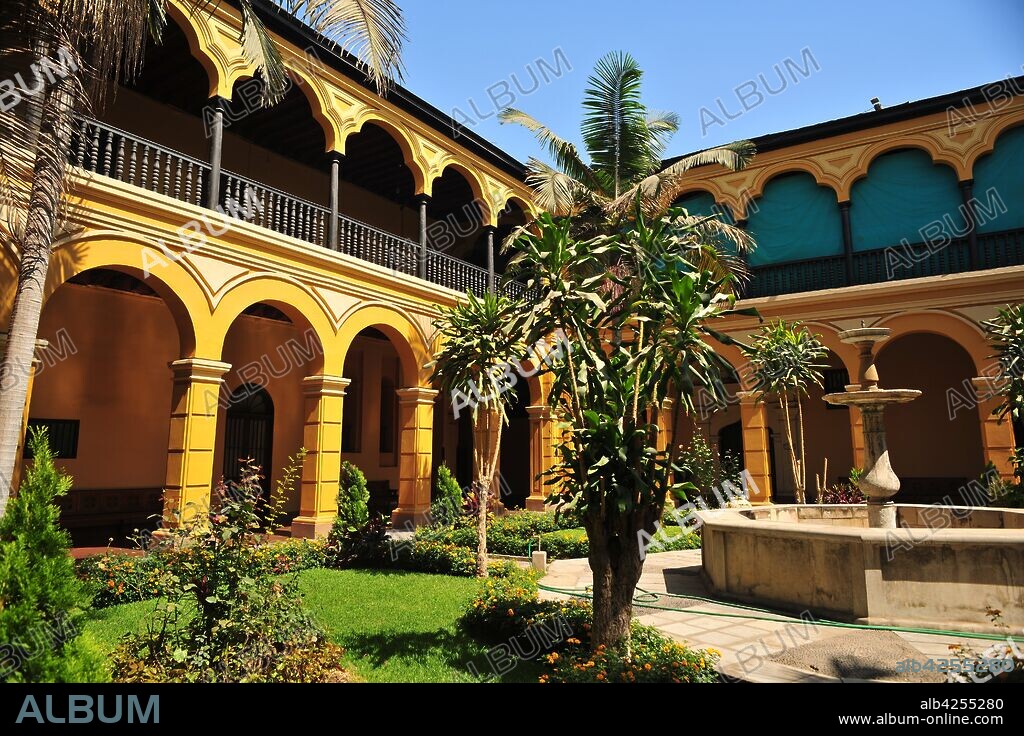 Interior Patio in the Minor Basilica and Maximus Convent of Nuestra Senora del Rosario, popularly known as that of Santo Domingo, located in the city of Lima, Lima Region, capital of Peru, it's an architectural set of religious buildings under the invocation to Our Lady of the Rosary . The historic chapter house of the Basilica of Santo Domingo was the place where the University of San Marcos, officially the first Peruvian university and the oldest university in the Americas, began to function in the 16th century.The construction of the Convent of Santo Domingo took about 50 years. Its construction began during the foundation of Lima and concluded at the end of 16th century.