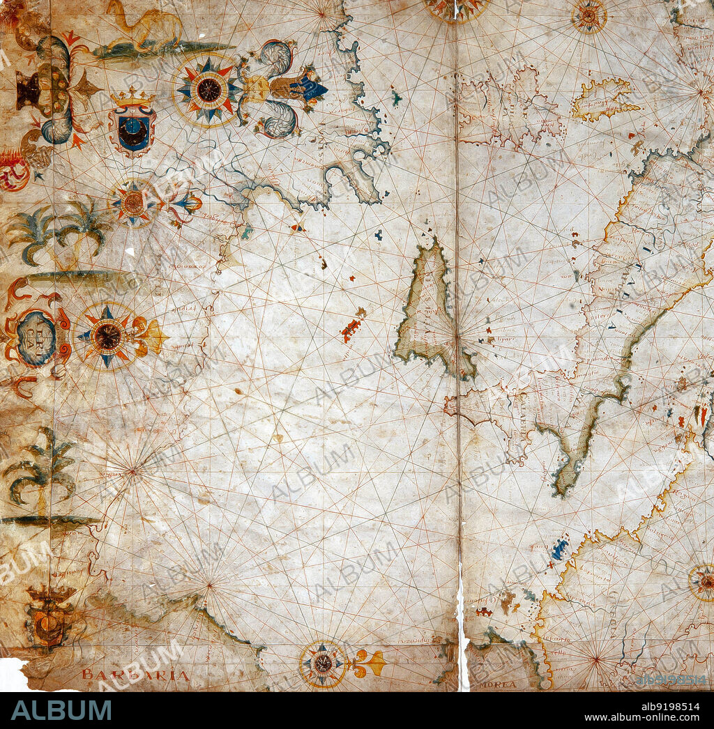FRANCESC OLIVA (S. XVII). Francesc Oliva / Carta naútica del mediterráneo, 1658. Museu Marítim de Barcelona.