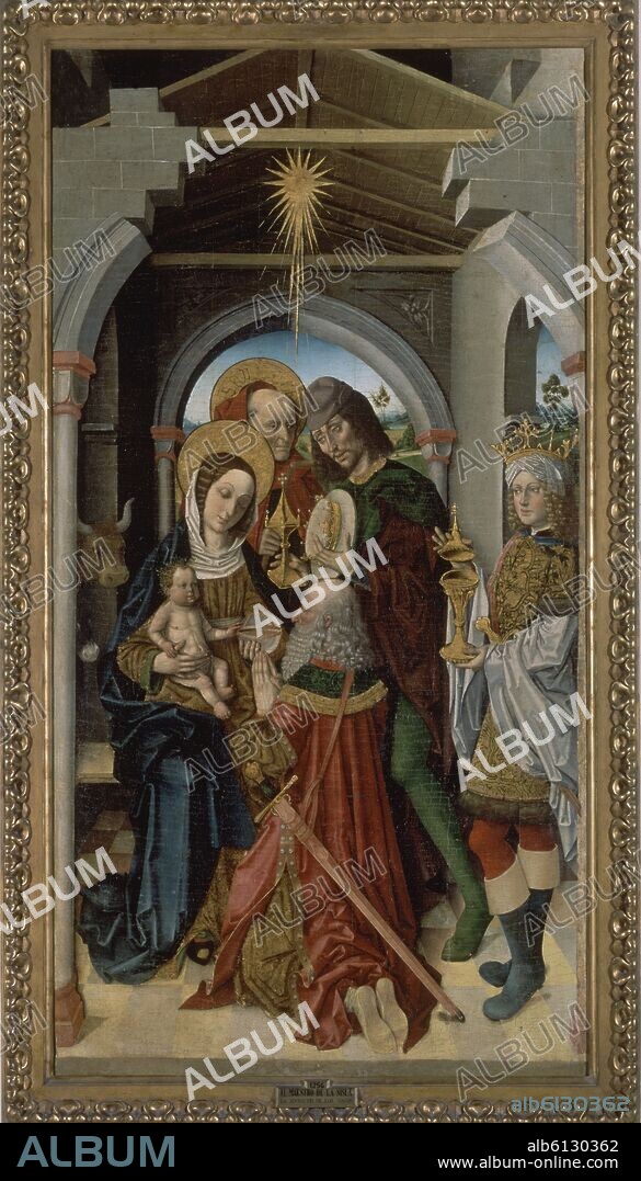 MAESTRO DE LA SISLA. ADORACION DE LOS REYES MAGOS - HACIA 1500 - TECNICA MIXTA SOBRE TABLA PASADA A LIENZO - 214x109 cm - NP 1256 - ESCUELA HISPANO-FLAMENCA.