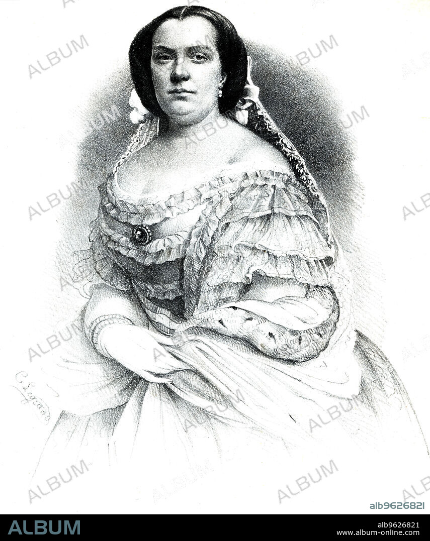 Isabel II of Bourbon (1830-1904), Queen of Spain from 1833 to 1868, daughter of Ferdinand VII and Maria Cristina de Borbón, engraving, 1845.