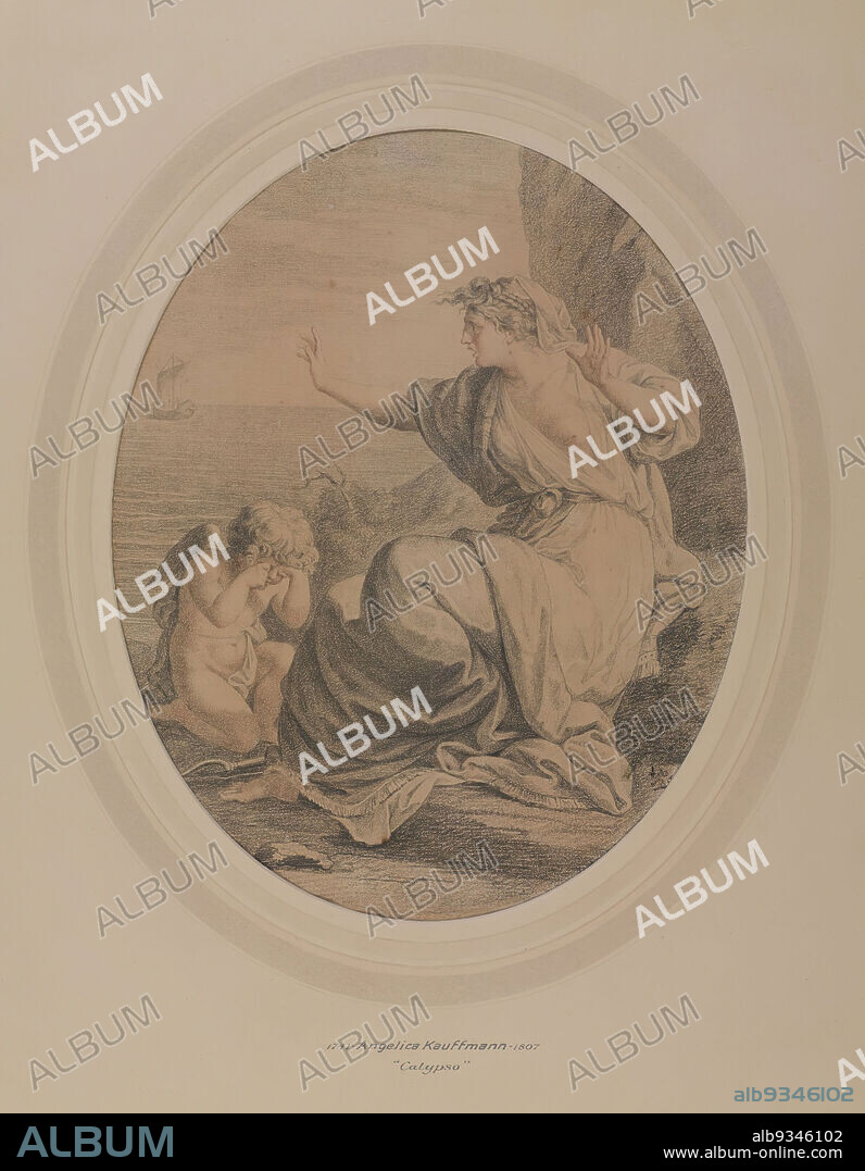 Calypso, Angelica Kauffmann, Swiss, 1741-1807, Watercolor on wove paper, 12 x 9 1/4 in., 30.5 x 23.5 cm, cherub, female breast, ocean, ship, woman, woman artist.