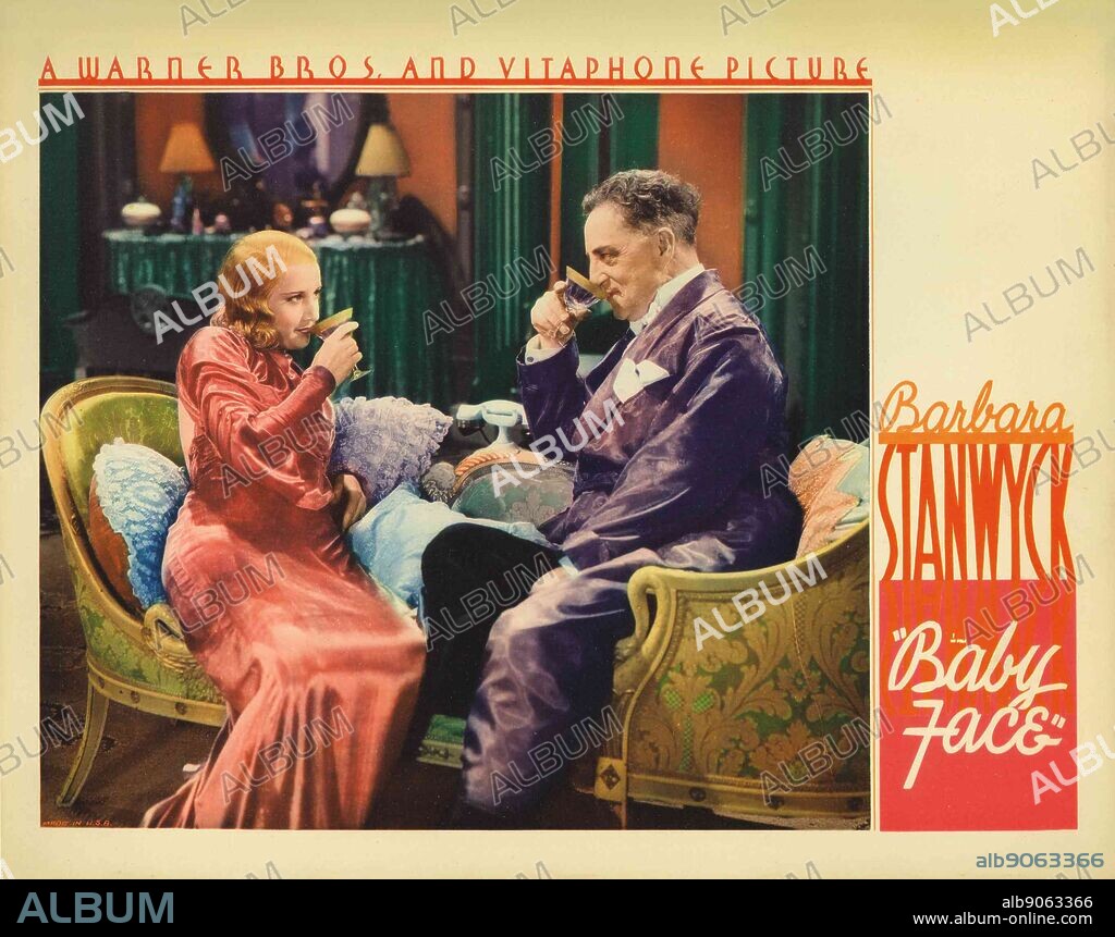 Barbara Stanwyck (1907-1990); and Joseph Henry Kolker (1874 1947) in Baby Face. The film was a 1933 American drama directed by Alfred E. Green; and starring Barbara Stanwyck and George Brent. Based on a story by Darryl F. Zanuck (under the pseudonym Mark Canfield); this sexually charged; Pre-Code Hollywood film is about an attractive young woman who uses sex to advance her social and financial status.