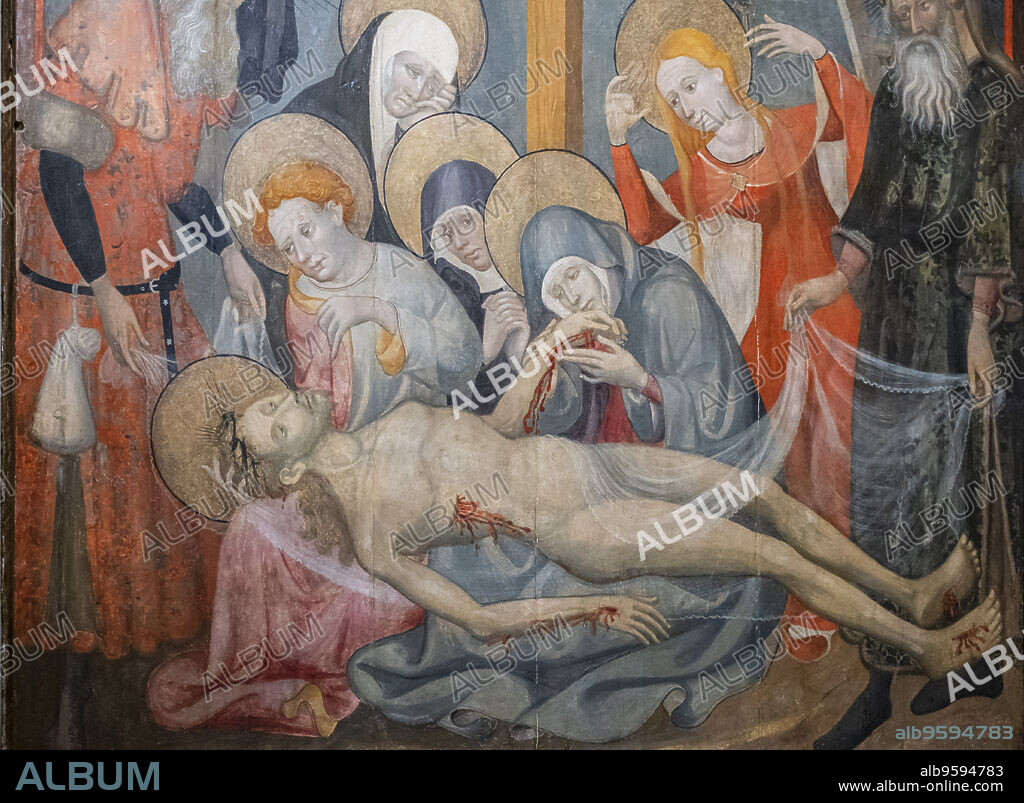 lament over the dead Jesus, Lluc Borrassa, 1430-1434, tempera on wood, Roser Vell church, Majorca, Balearic Islands, Spain.