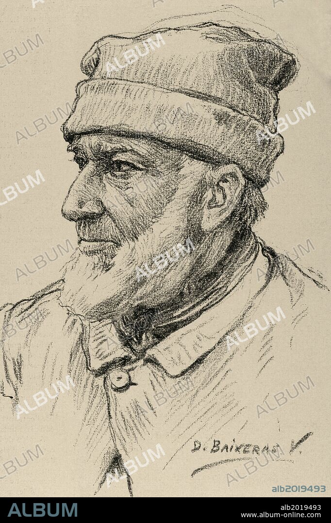 Dionisio Baixeras Verdaguer (Barcelona, 1862-1943). Pintor y dibujante naturalista español especializado en óleo sobre lienzo. Su pintura es de tipo historicista, influenciada por la Escuela de Olot. Dibujo titulado "GENT DE MAR". Ilustración Catalana. Año 1904.