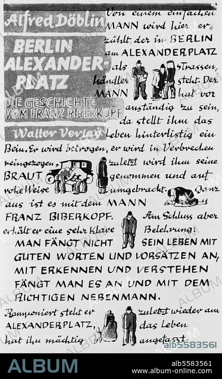 Döblin, Alfred, Arzt und Schriftsteller. 10.8.1878 (Stettin) - 26.6.1957 (Emmendingen bei Freiburg). Werke: Berlin Alexanderplatz. Umschlag der Sonderausgabe zum 10. Todestag Döblins, Walter Verlag 1967 (unter Verwendung des Schutzumschlags der Erstausgabe Fischer-Verlag 1929, Entwurf: Georg Salter).