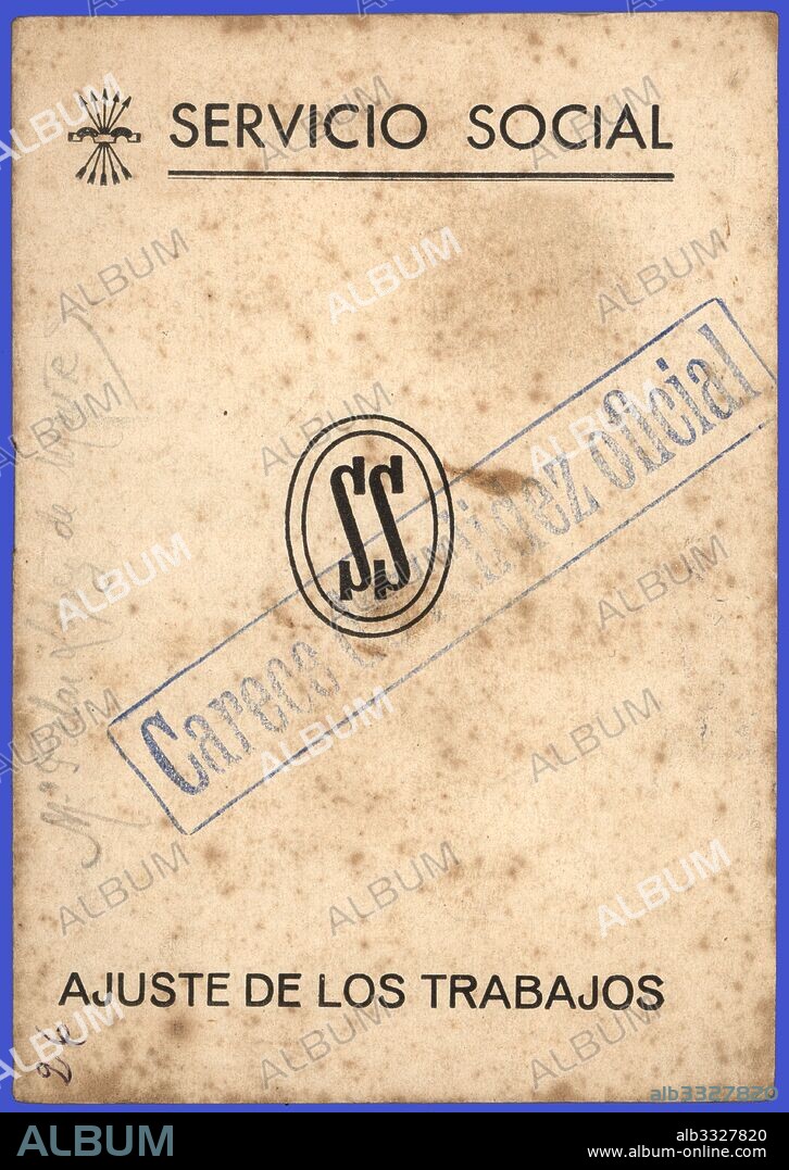España. Carnet de ajuste de los trabajos del Servicio Social de la mujerde la Sección Femenina de Falange Española. Año 1964.