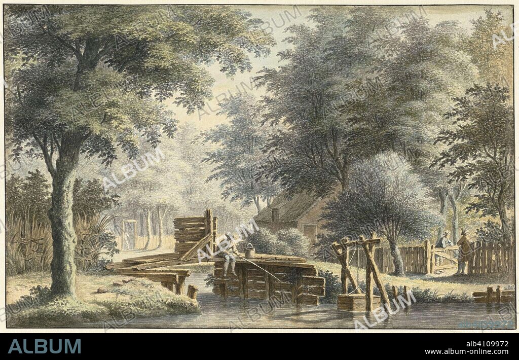 Landscape with a bridge on which a angler. Draughtsman: Gerard van Rossum (1698/99-1772). Dating: 1763. Measurements: h 197 mm × w 310 mm.