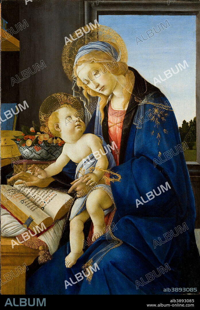 SANDRO BOTTICELLI. The Virgin and Child (The Madonna of the Book). Date/Period: 1480. Panel. Tempera on wood. Height: 58 mm (2.28 in); Width: 39.60 mm (1.55 in).