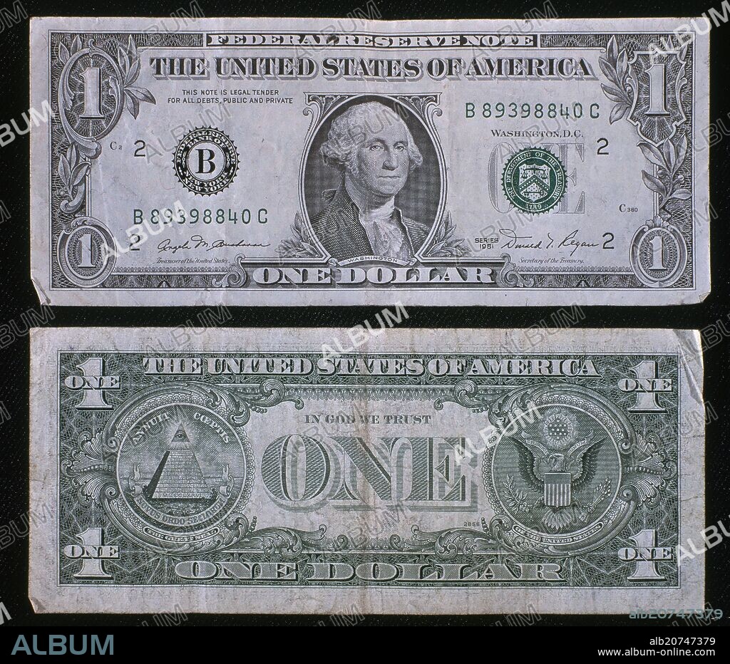 ANVERSO Y REVERSO DE UN BILLETE DE DOLAR.