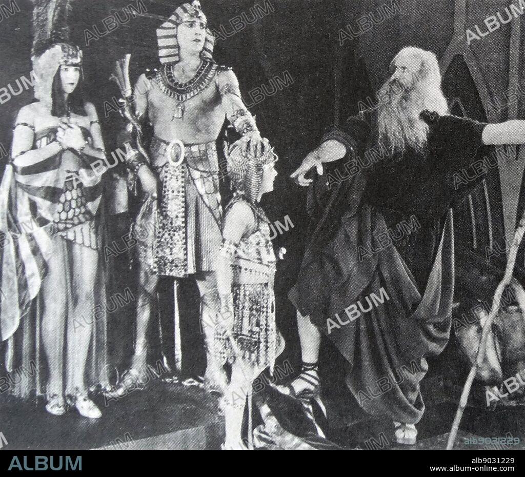 The Ten Commandments', 1923. Moses (Theodore Roberts) tells Pharaoh (Charles de Roche) that all the first-born of Egypt will die if Israel is not permitted to depart.