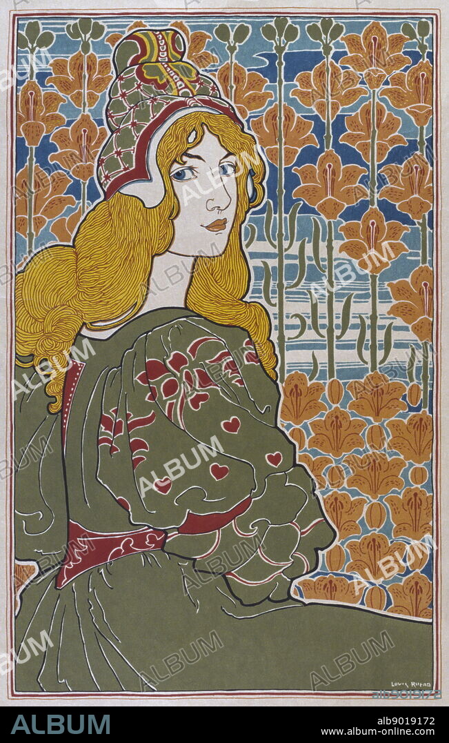 Jane, 1897. colour lithograph by Art Nouveau American artist, Louis John Rhead (1857-1926).