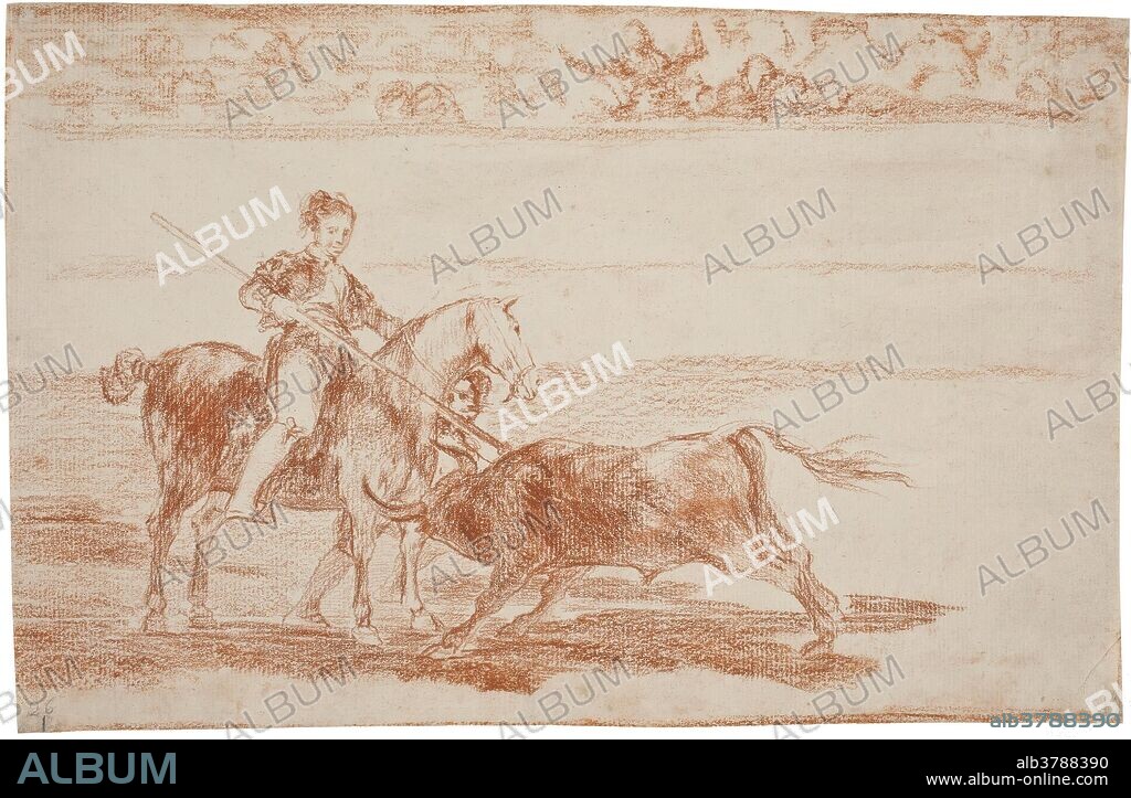 Francisco de Goya y Lucientes / 'Valor varonil de la célebre Pajuelera en la de Zaragoza'. 1814 - 1816. Sanguina sobre papel verjurado, ahuesado, 186 x 285 mm.