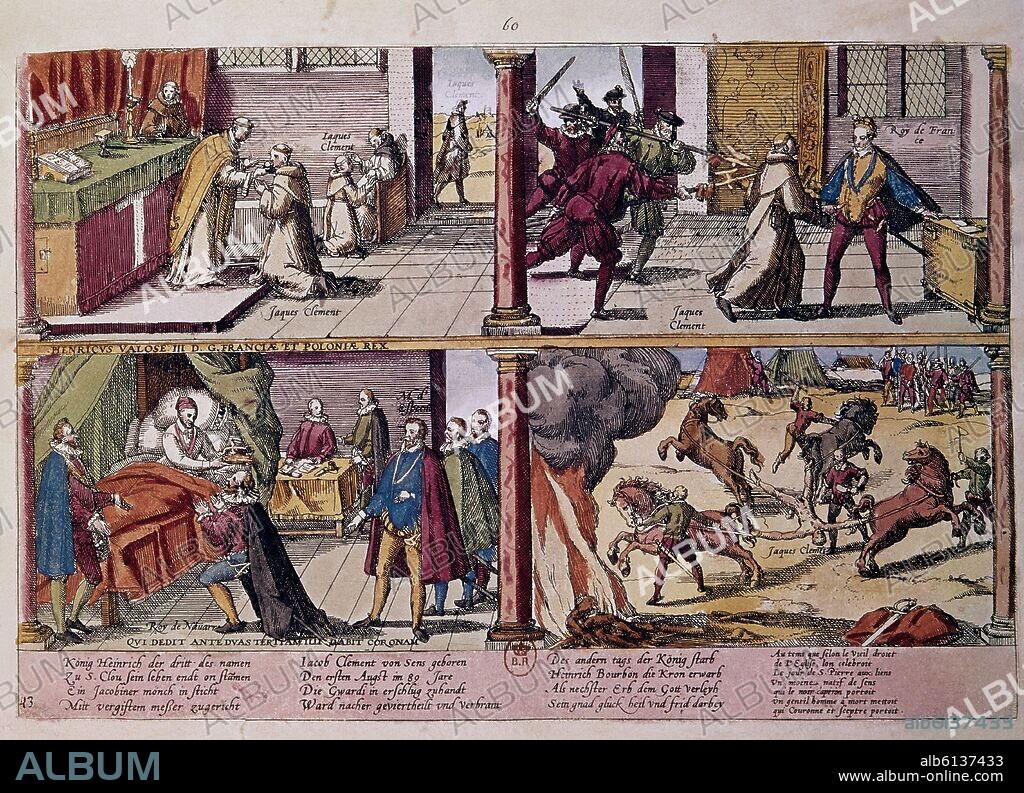 ENRIQUE III ASESINADO POR JACQUES CLEMENT Y ESTE DESMEMBRADO POSTERIORMENTE.