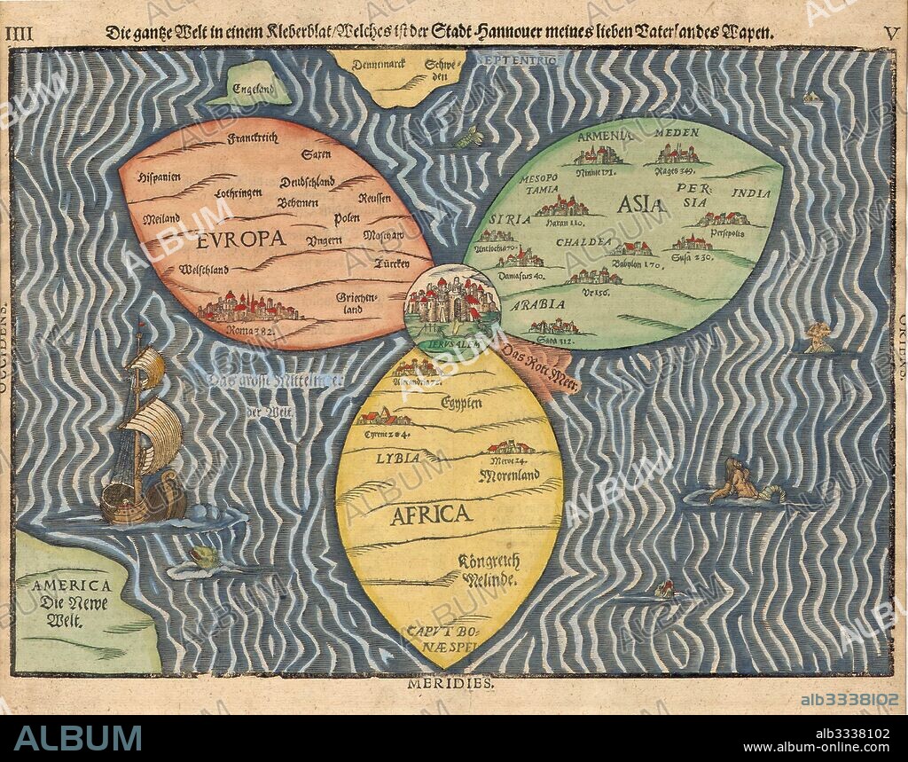 HEINRICH BüNTING. The three continents with Jerusalem in the center of the World.