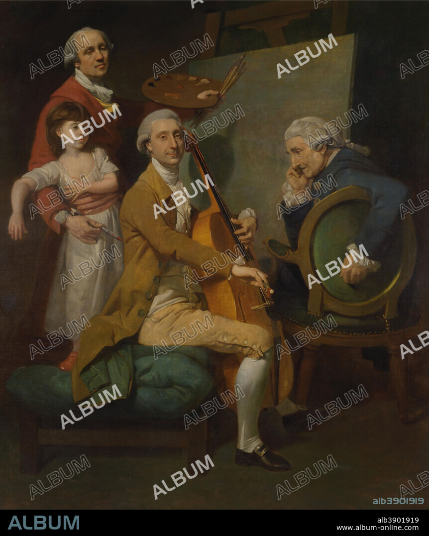 JOHAN JOSEPH ZOFFANY. Self-Portrait with His Daughter Maria Theresa, James Cervetto, and Giacobbe Cervetto. Date/Period: Ca. 1780. Portrait. Oil on canvas. Height: 1,930 mm (75.98 in); Width: 1,645 mm (64.76 in).