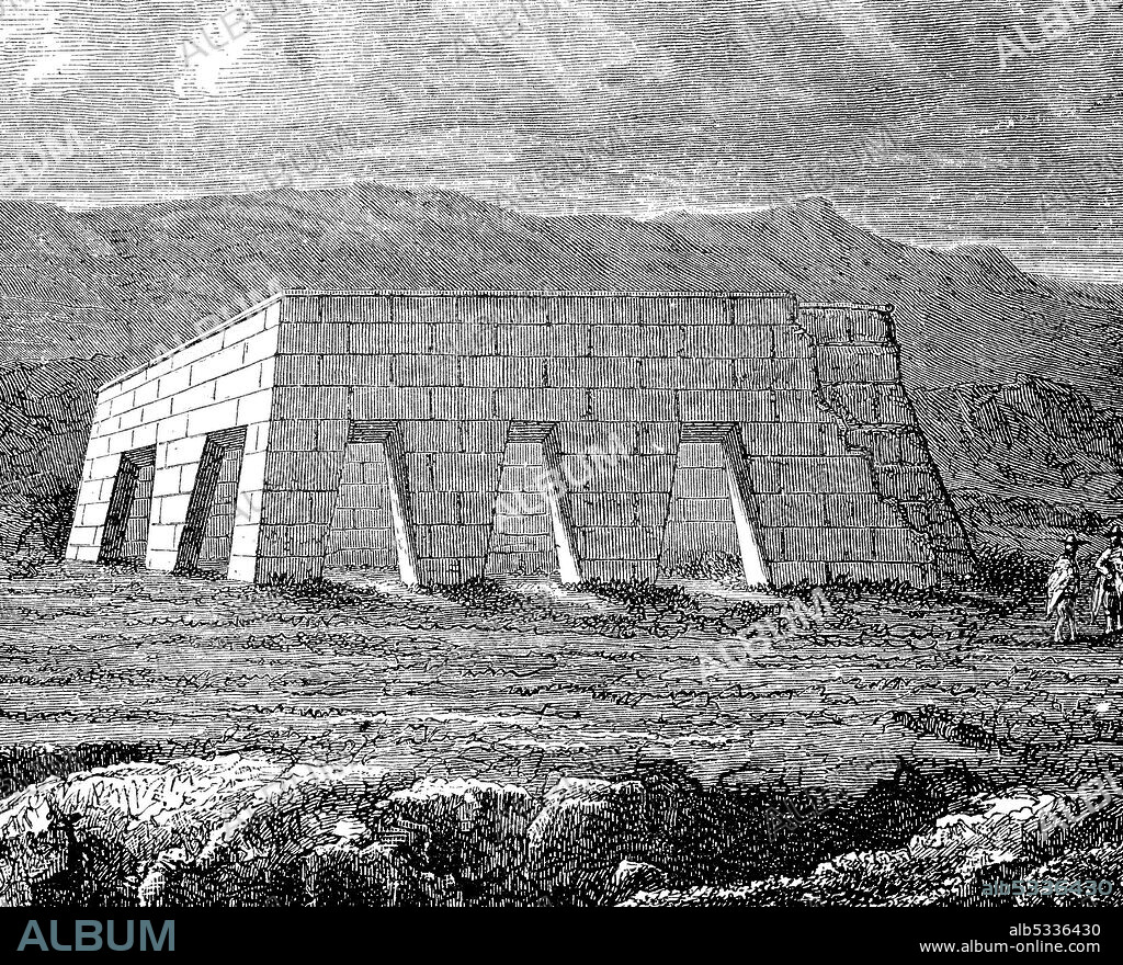 Ruins of the Temple of Huiracochu, Wiraqucha, in the Inca Empire of Central America, illustration from 1880  /  Ruinen des Tempel von Huiracochu, Wiraqucha, im Inkareich von Zentralamerika, Illustration aus 1880, Historisch, historical, digital improved reproduction of an original from the 19th century / digitale Reproduktion einer Originalvorlage aus dem 19. Jahrhundert,.