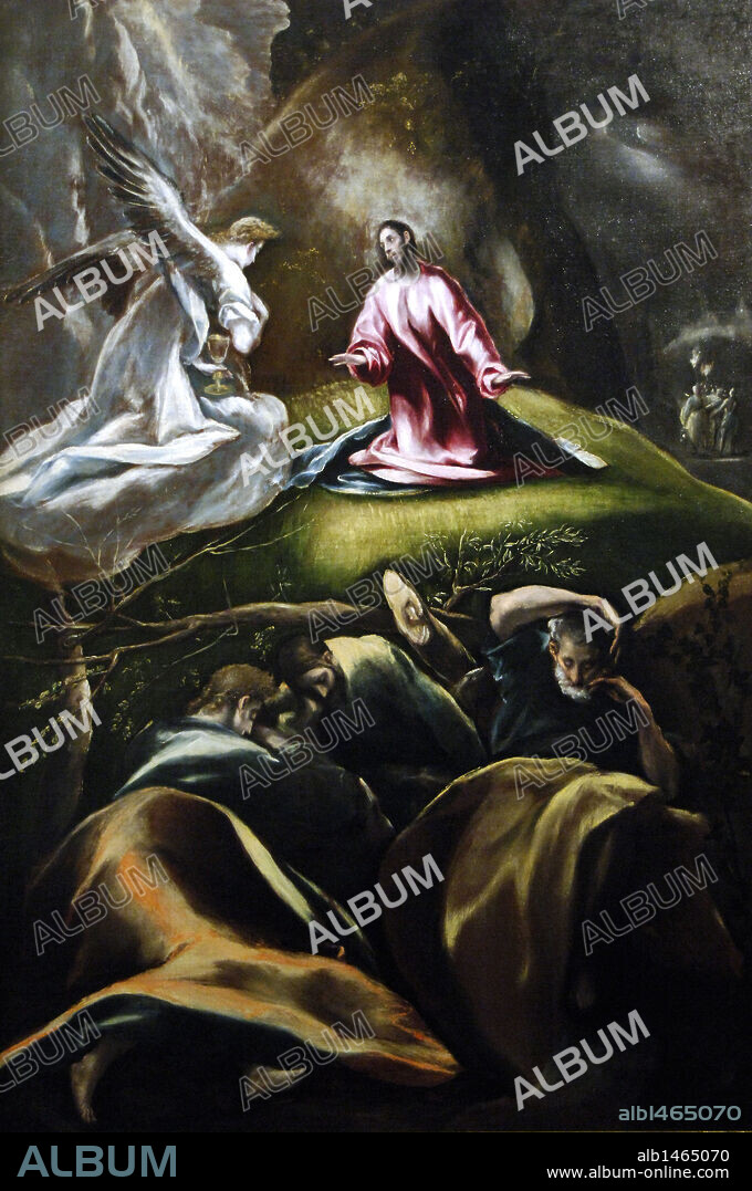 EL GRECO. RENAISSANCE ART. SPAIN. GRECO, DomE`nikos TheotokU^pulos, called El (Candia ,1541-Toledo, 1614). Cretan painter, representative of the last phase of Mannerism. Agony in the garden, h. 1610-1612. Museum of Fine Arts. Budapest. Hungary.