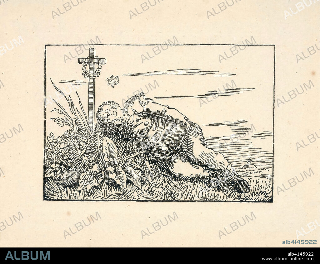 Young Man Lying on a Grave. Caspar David Friedrich; German, 1774-1840. Date: 1803-1804. Dimensions: 78 × 113 mm (image/block); 127 × 199 mm (sheet). Woodcut on paper. Origin: Germany.