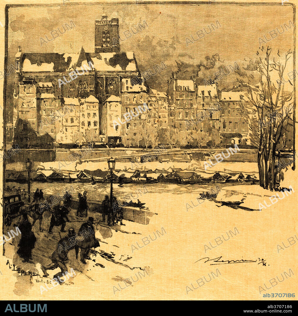 AUGUSTE LEPERE. Quai de l'Hôtel de Ville. Dated: 1886. Dimensions: image: 16.1 x 16.2 cm (6 5/16 x 6 3/8 in.)  sheet: 30.6 x 23 cm (12 1/16 x 9 1/16 in.). Medium: wood engraving in black on tissue paper.