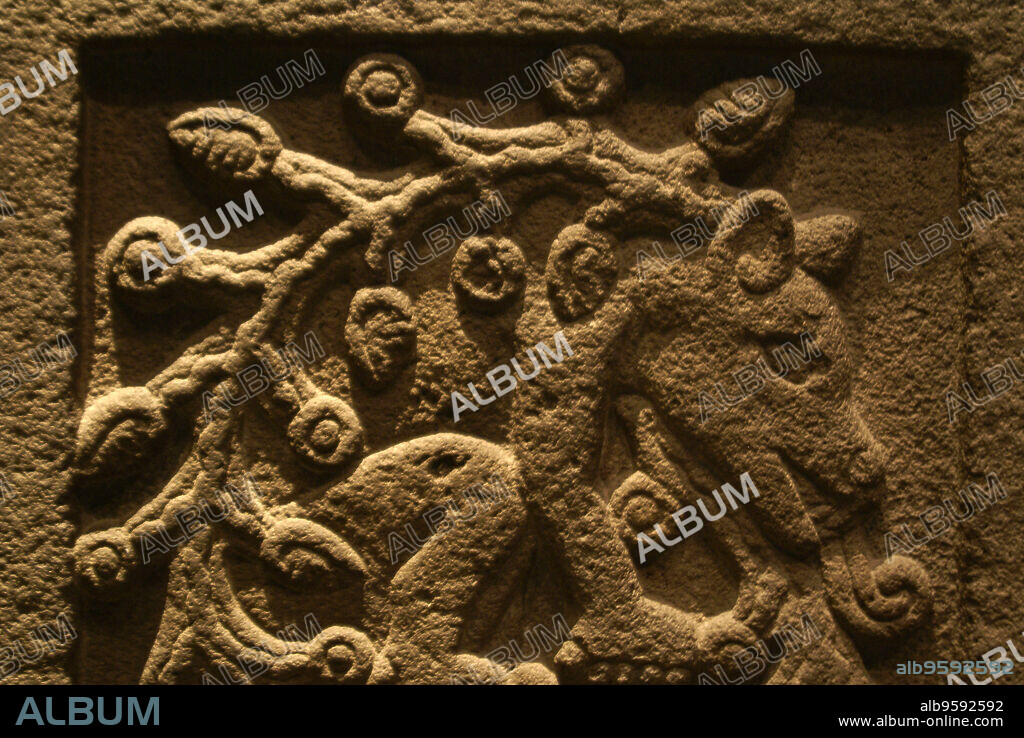 Lapida de Ahuízotl, originaria de Tepoztlán. Museo Nacional de antropologia. Estado de Mexico D.F. Mexico.