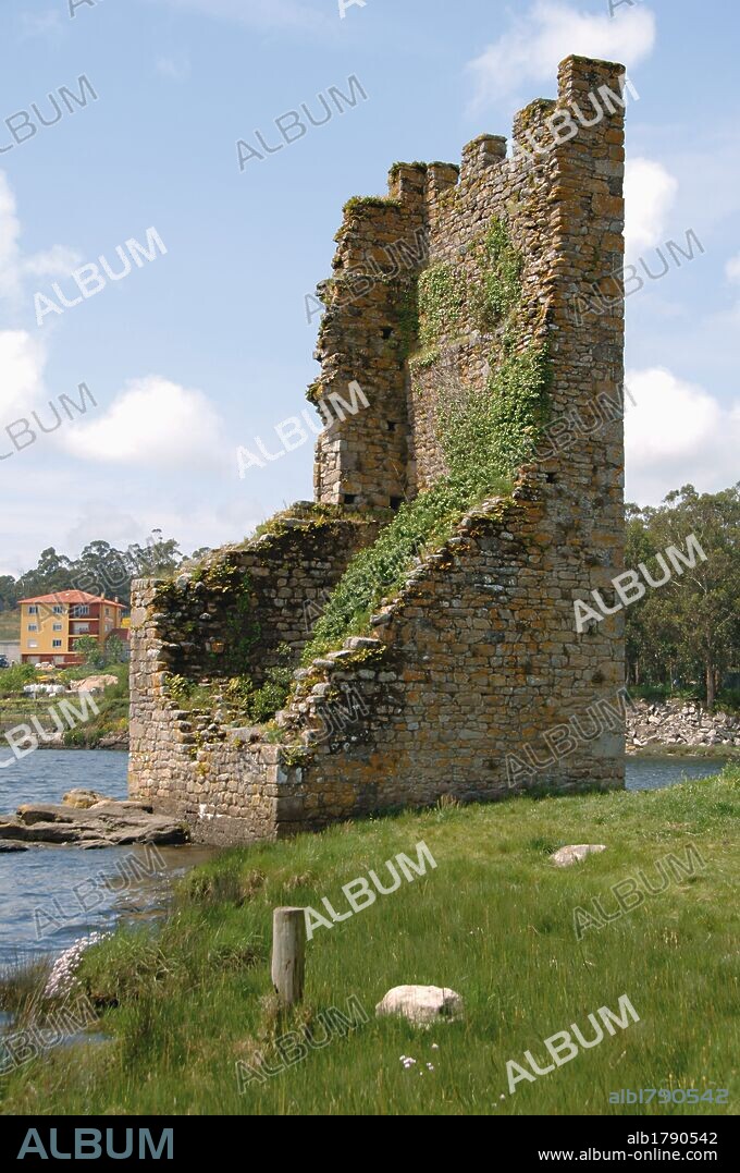 Spain. Galicia. Catoira. Torres do Oeste castle, built in 9th century by the king Alfonso III of Leon the Great as a defense fortress. They are the ruins of Castellum Honesti.  Next to river Ulla. Declared National Monument in 1970.