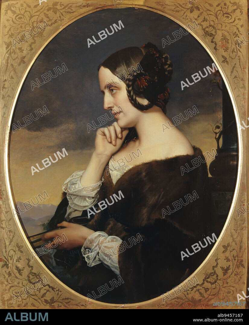 Portrait of Marie de Flavigny, Countess d'Agoult (1805-1876), writer (under the pseudonym of Daniel Stern), companion of Liszt, Lehmann, Henri, Painter, In 1843, Painting, Height: 93.5 cm, Width: 73.5 cm, Dimensions - Frame:, Height: 124.3 cm, Width: 104.4 cm, Depth: 11 cm.