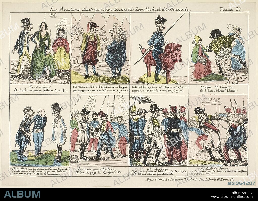 The life and adventures of Napoleon Bonaparte. French Caricature. Collection de Caricatures et de charges pour servir aÌ€ lâ€™histoire de la guerre et de la ReÌvolution de 1870-1871. Paris. Collection de Caricatures et de charges pour servir aÌ€ lâ€™histoire de la guerre et de la ReÌvolution de 1870-1871. Source: 14001.g.41 vol.1 4. Language: French.