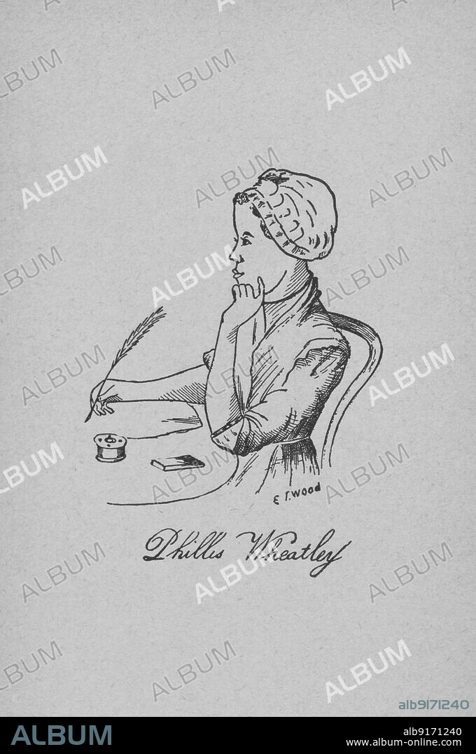 E. T. WOOD. Phillis Wheatley, 1897. African-American artist, engraver, poet, author. From 'The white side of a black subject, enlarged and brought down to date; a vindication of the Afro-American race; from the landing of slaves at St. Augustine, Florida, in 1565, to the present time'.