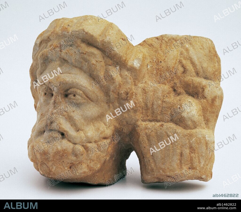 ARTE ROMANO. ESPAÑA. CABEZA DE SILVANO, espíritu protector de los campos y bosques. Procede de Varea, La Rioja. Museo de La Rioja. Logroño.
