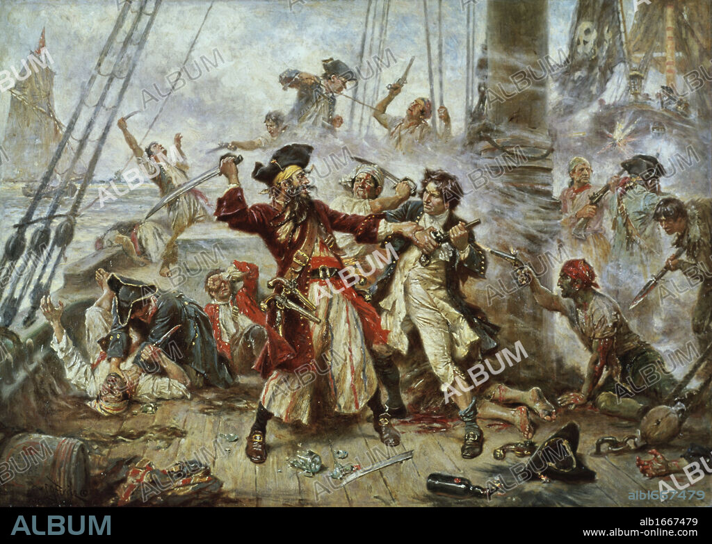 Capture of The Pirate Blackbeard  1718  Jean Leon Gerome Ferris  (1863-1930/American).
