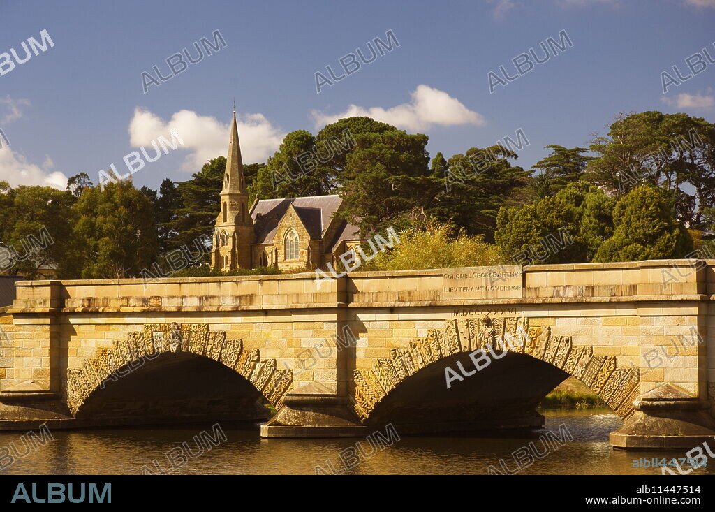 Ross Bridge and Uniting Church, Ross, The Heritage Highway, Tasmania, Australia, Pacific.
