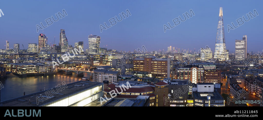 City Square Mile and Shard panorama at dusk, London, England, United Kingdom, Europe.