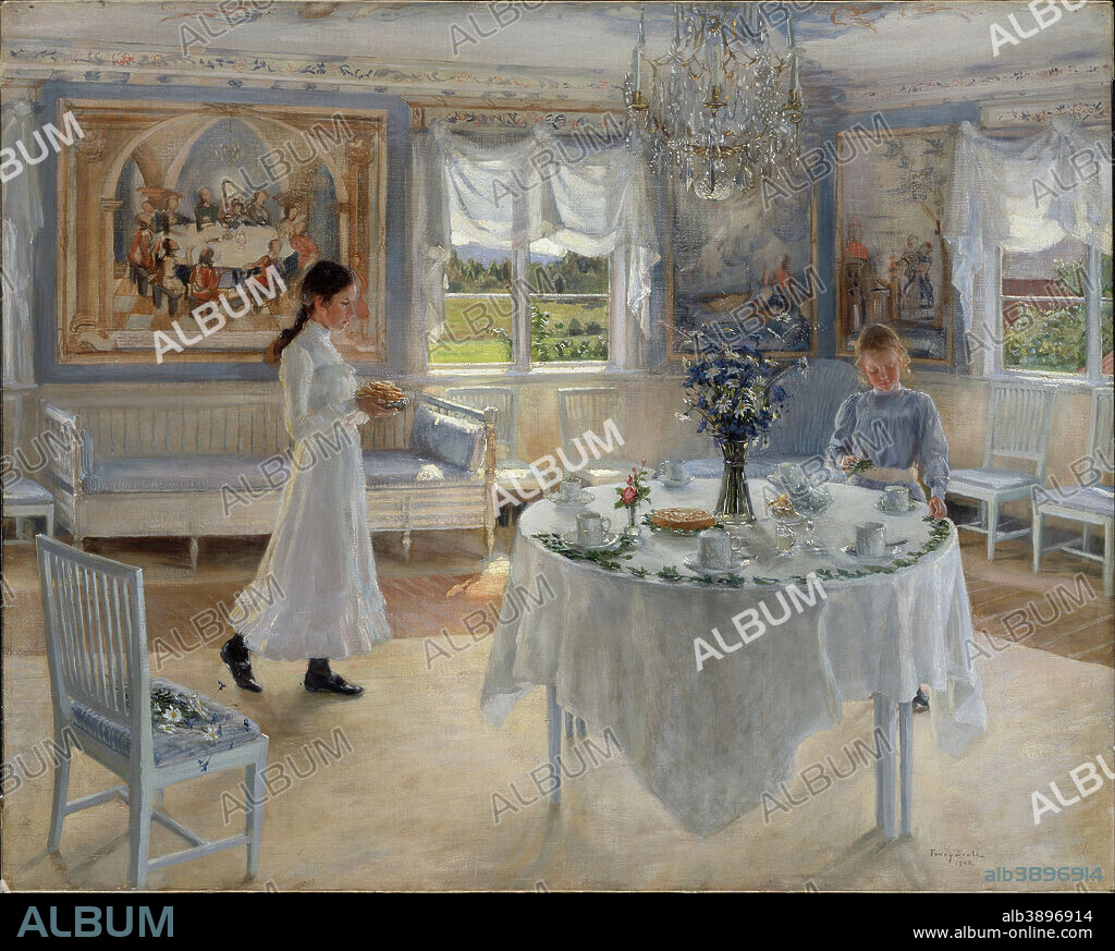 FANNY BRATE. Namnsdag A Day of Celebration. Date/Period: 1902. Painting. Oil on canvas. Height: 880 mm (34.64 in); Width: 1,100 mm (43.30 in).