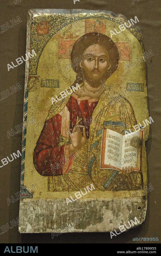 CRISTO PANTOCRATOR realizado por Onufer QIPRIOTI entre los siglos XVI-XVII. Procede de Gjirokastra. Galería Nacional de Arte. Tirana. República de Albania.