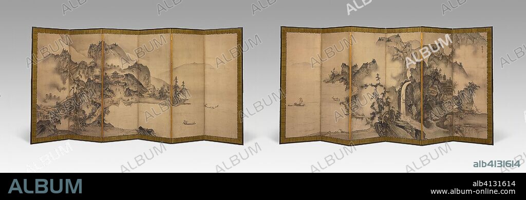 Landscape of the Four Seasons. Sesson Shukei; Japanese, c. 1490-after 1577. Date: 1501-1600. Dimensions: Each: 174.2 x 357.2 cm. Pair of six-panel screens; ink and light color on paper. Origin: Japan.