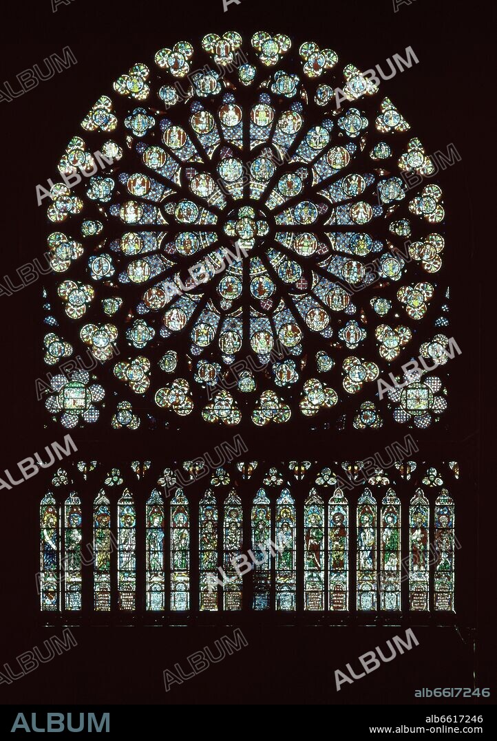 AUTOR LIBRE 01307. INTERIOR DE LA CATEDRAL DE SAINT DENIS - ROSETON - VIDRIERA GOTICA - SIGLO XII.