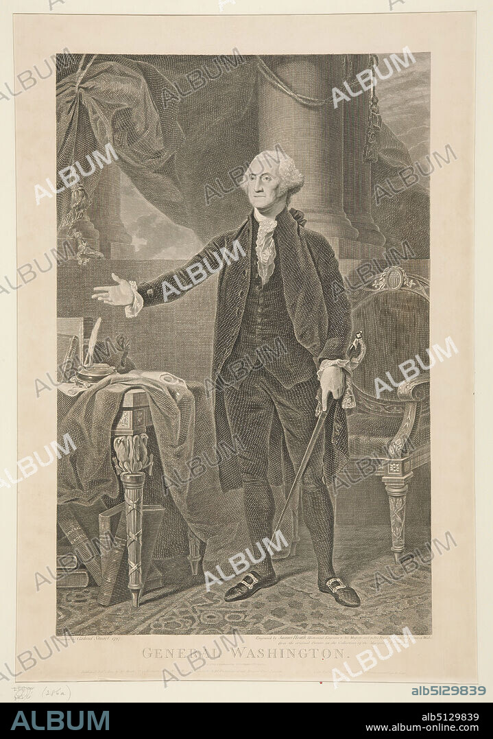 Artist: James Heath, British, 17571834, After: Gilbert Stuart, American, 17551828, General Washington, Engraving, black and white, image: 50.2 × 32.6 cm (19 3/4 × 12 13/16 in.), Made in United Kingdom, British, 19th century, Works on Paper - Prints.