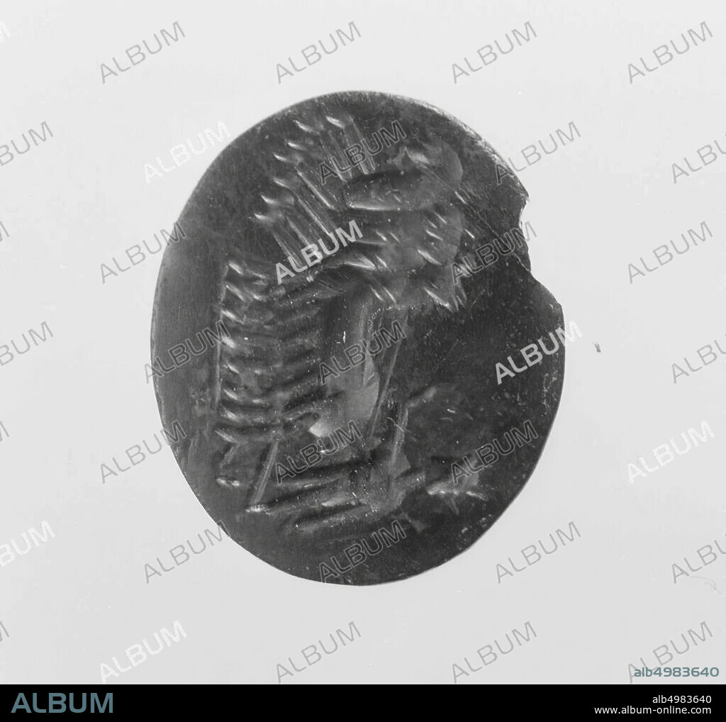 Gemme of heliotrope, very rough finish. Damaged on one side. Sun-god on horse-drive to the left., Gemme, steen, heliotrope, 1,9 x 1,6 cm, roman 50-270 AD, Netherlands, South-Holland, Leidschendam-Voorburg, Voorburg, Arentsburg.
