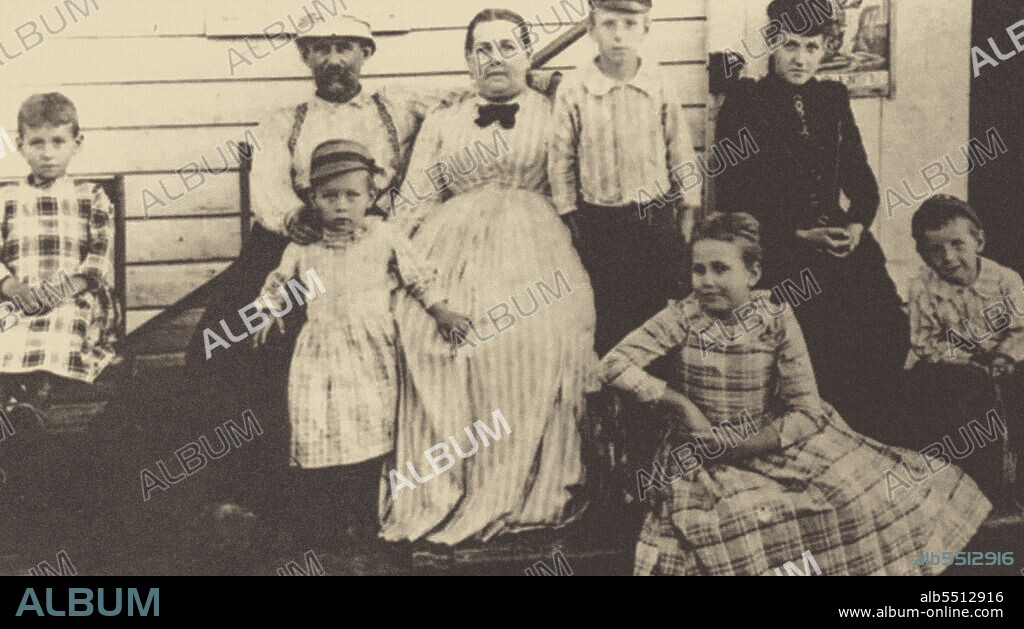 ANONYMOUS. The Tesla family: father Milutin, mother Duka, brother Dane and sisters Milka, Angelina and Marica. Nicola on the far left.