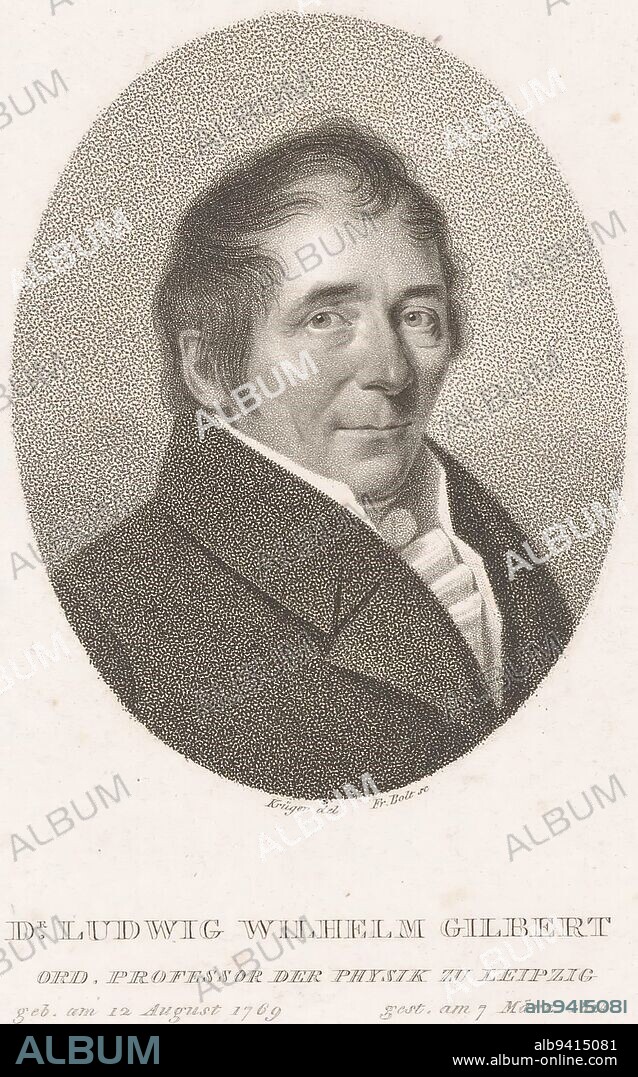 Portrait of Ludwig Wilhelm Gilbert, Johann Friedrich Bolt, after Franz Krüger, 1824 - 1836, print maker: Johann Friedrich Bolt, (mentioned on object), intermediary draughtsman: Franz Krüger, (mentioned on object), Berlin, 1824 - 1836, paper, h 221 mm - w 148 mm.