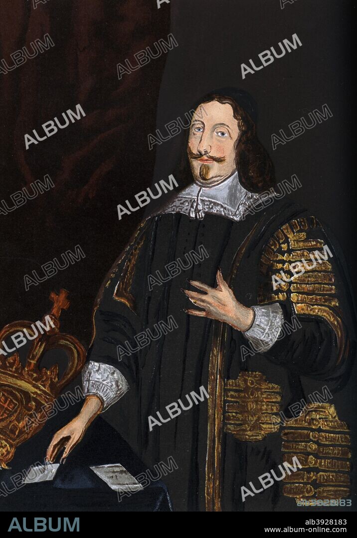 William Lenthall, Speaker of the House of Commons, c1642 (1893). Born at Henley-on-Thames, Oxfordshire, Lenthall (1591-1662) became Speaker of the House of Commons in the Long Parliament of 1640. When, in 1642, Charles I entered the Commons to arrest five opposition leaders, Lenthall refused to reveal their whereabouts. An illustration from A Short History of the English People, by J R Green, illustrated edition, Volume III, Macmillan and Co, London, New York, 1893.