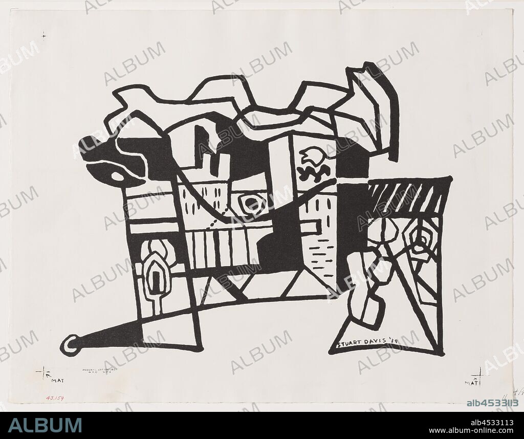 Stuart Davis, American, 1894-1964, Harbor Landscape, 1939, lithograph printed in black ink on wove paper, Image: 9 1/4 × 12 3/8 inches (23.5 × 31.4 cm).