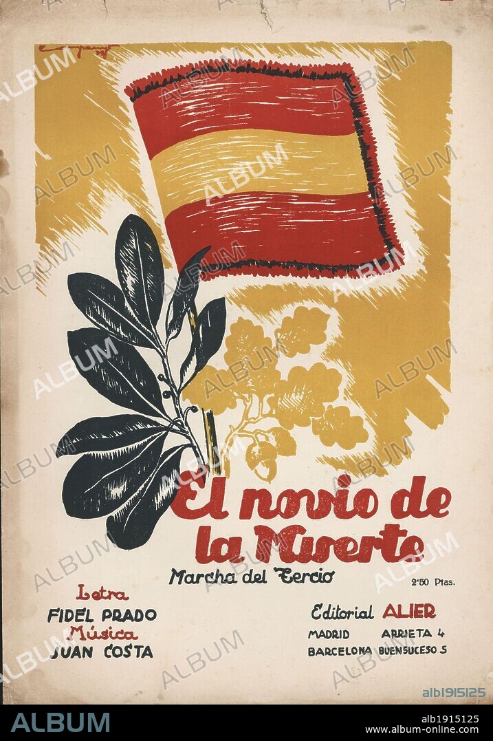 Partitura musical de la marcha "El novio de la muerte", de Juan Costa. Madrid, 1925.