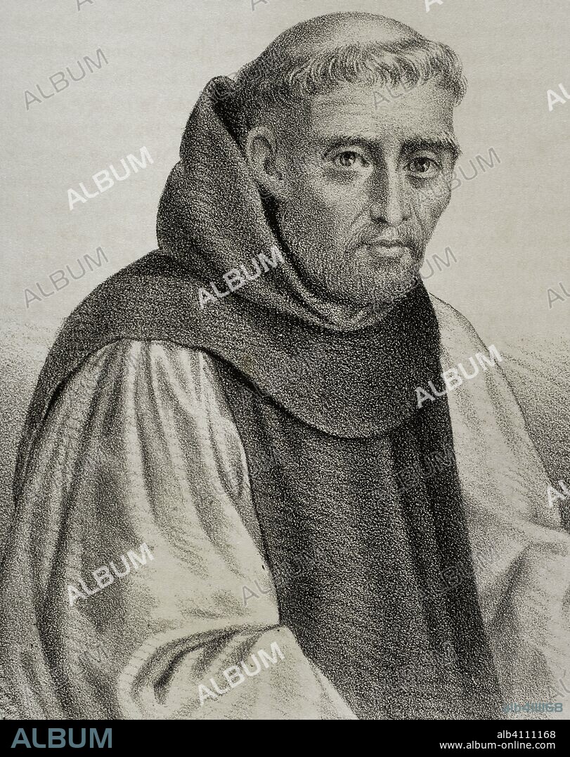 Fray José de Sigüenza (1544-1606). Monje de la Orden de San Jerónimo, historiador, poeta y teólogo español. Dibujo por Llanta, detalle. Litografía. Crónica General de España, Historia Ilustrada y Descriptiva de sus Provincias. Castilla-La Nueva, 1869. Biblioteca Histórico Militar de Barcelona, Cataluña, España.