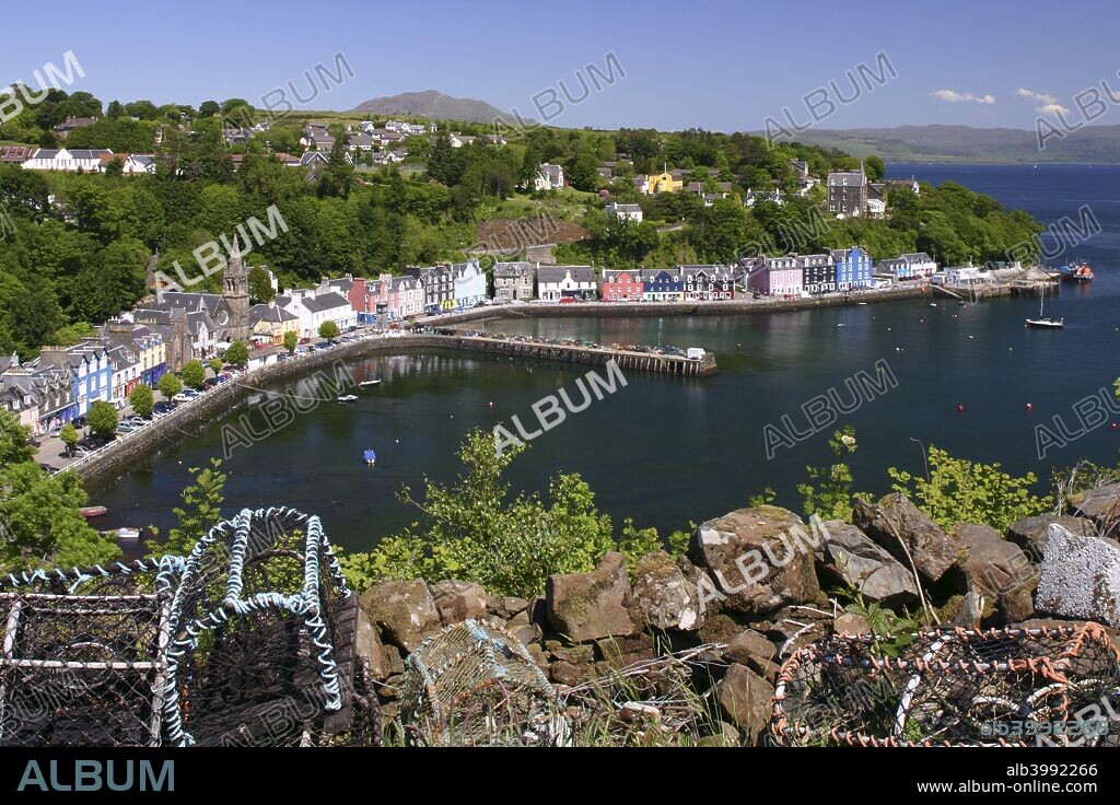 Tobermory, Isle of Mull, Argyll and Bute, Scotland. Tobermory is the largest town on Mull and the site of the island's only whisky distillery. The town was founded as a fishing port in the late 18th century.