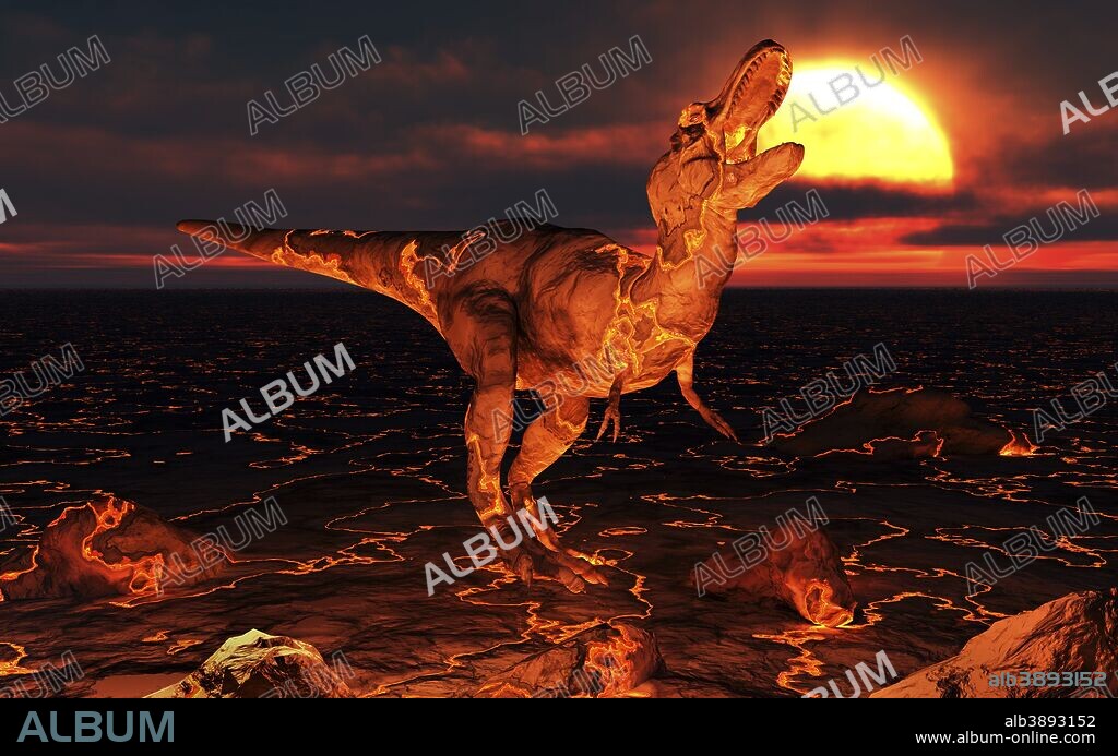 A dinosaur covered in lava during the Paleogene extinction event.