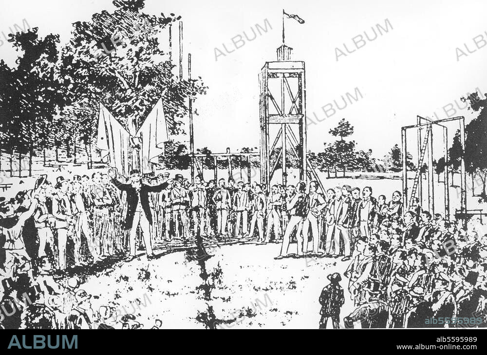 Jahn, Friedrich Ludwig Begründer der dt. Turnbewegung. 1778-1852. Turnvater Jahn und seine Turner auf dem 1811 eingerichteten Turnplatz in der Hasenheide bei Berlin. Radierung, zeitgenössisch.