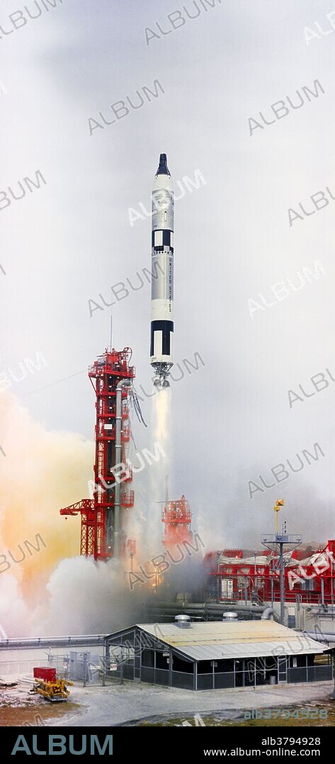 The Gemini 7 spacecraft, carrying astronauts Frank Borman, command pilot, and James A. Lovell Jr., pilot, was successfully launched by the National Aeronautics and Space Administration from Pad 19 at 2:30 p.m., (EST) December 4, 1965. Gemini 7 (officially Gemini VII) was a 1965 manned spaceflight in NASA's Gemini program. It was the fourth manned Gemini flight, the twelfth manned American flight and the twentieth manned spaceflight including Soviet flights and X-15 flights above the KÃ¡rmÃ¡n line. The crew of Frank F. Borman, II and James A. Lovell, Jr spent nearly 14 days in space, making a total of 206 orbits. Their spacecraft was the passive target for the first manned space rendezvous performed by the crew of Gemini 6A.