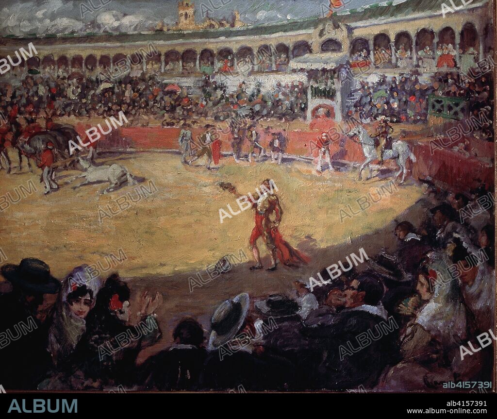 RICARDO CANALS (1876-1931). CANALS, RICARDO PINTOR ESPAÑOL. BARCELONA 1876-1931 " SALUDO TRAS LA FAENA ", OLEO TAUROMAQUIA.