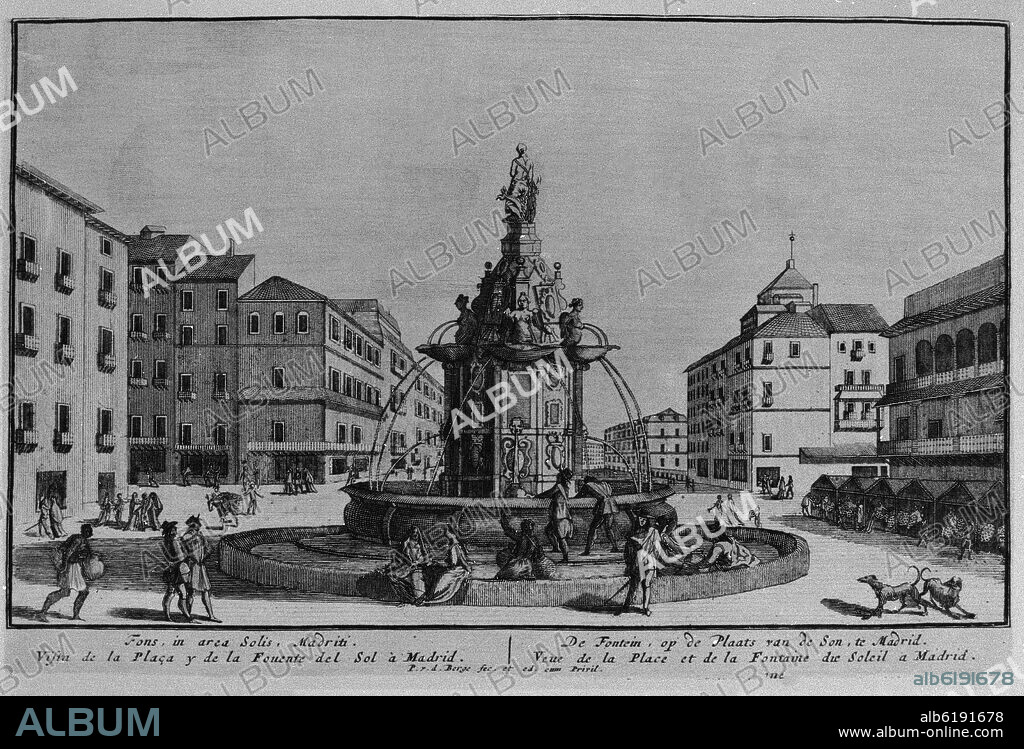 FUENTE DE LA MARIBLANCA EN LA PUERTA DEL SOL - GRABADO - SIGLO XVIII.
